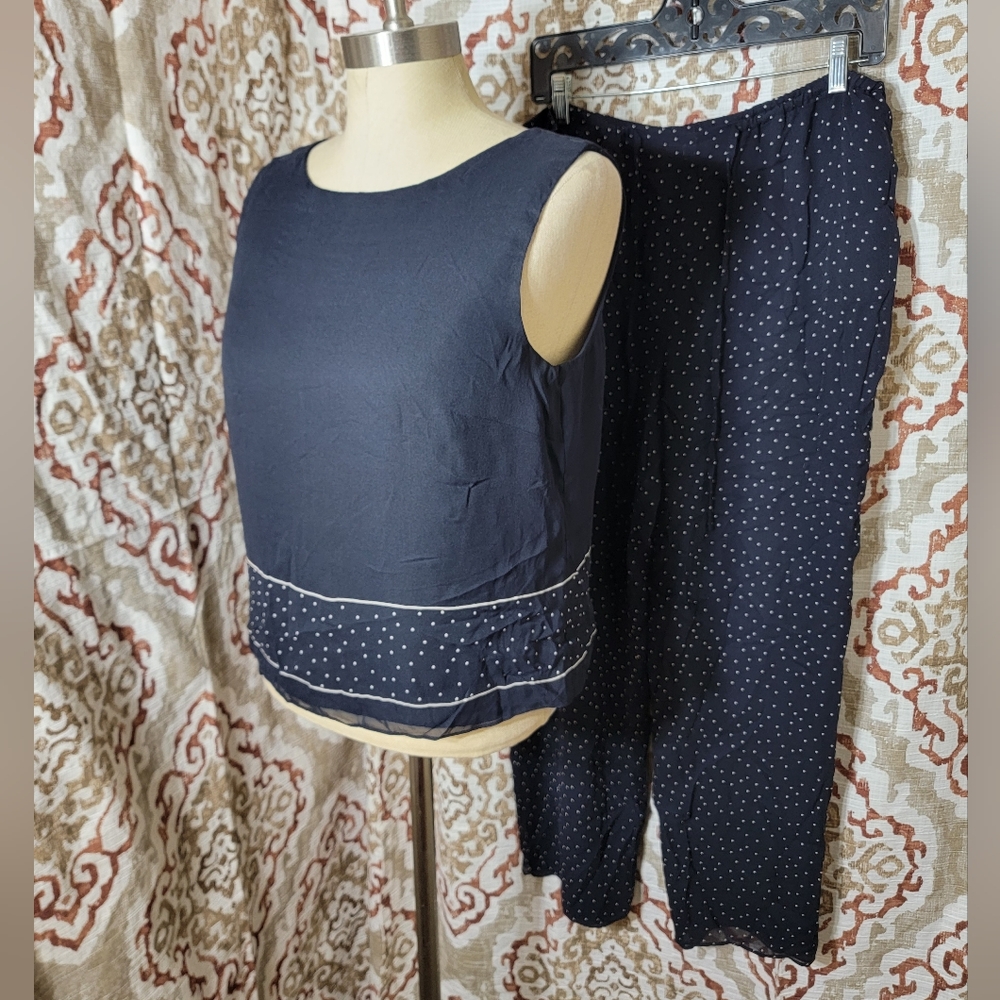 Talbots Silk Black Polkadot 2pc Set - image 1